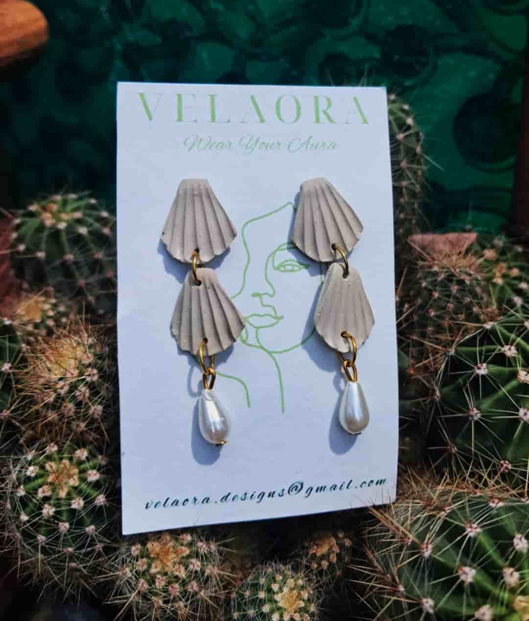 Grey Sea Shell Drop by Velaora Jewels